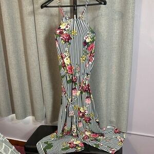 Floral Striped Jumpsuit Size L